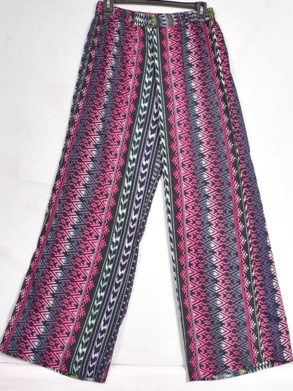 ELAN Women's Size Large Colorful Bohemian Print Pull-On Wide Leg Pants Boho